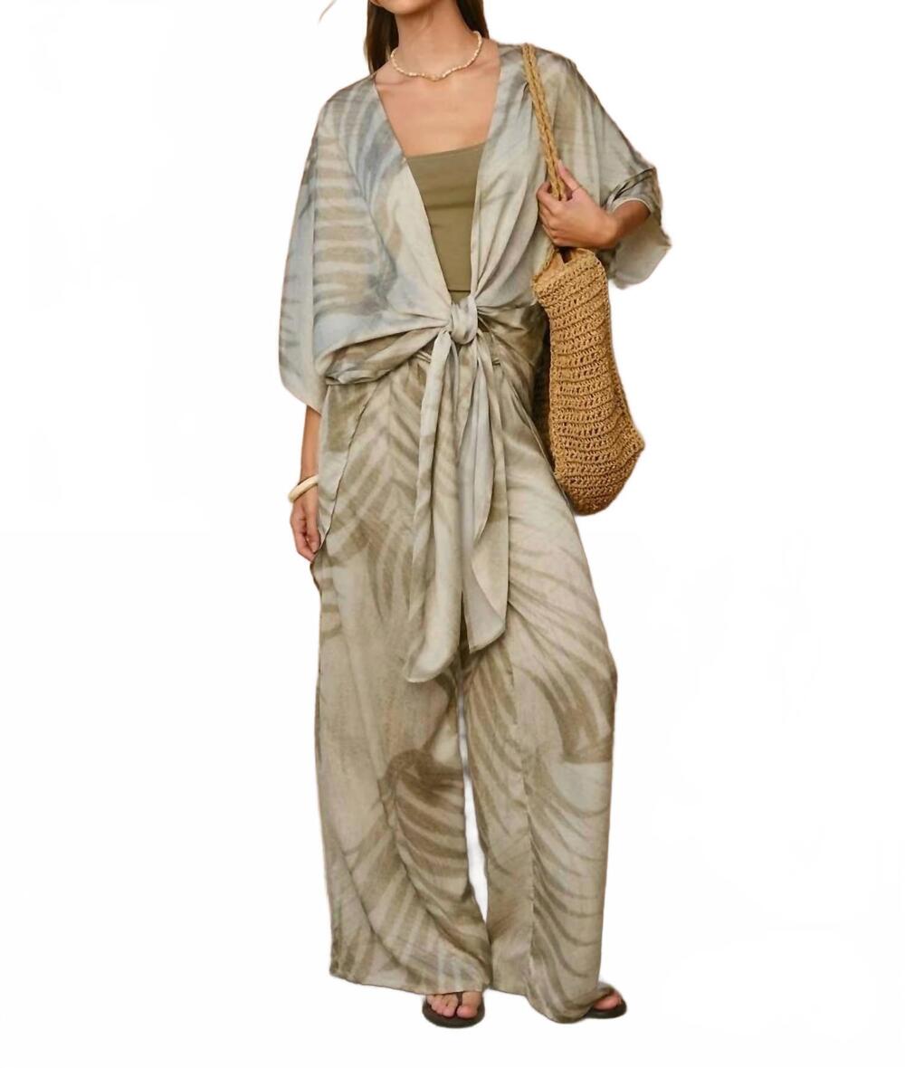 NEW DRESS FORUM women's sandstone palm high slit kimono duster in olive